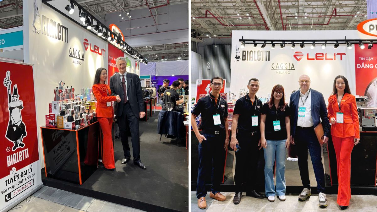 Procaffe cùng với Tổng lãnh sự quán Ý tại VN và Giám đốc Trụ sở chính hãng Bialetti APAC tại gian hàng Bialetti